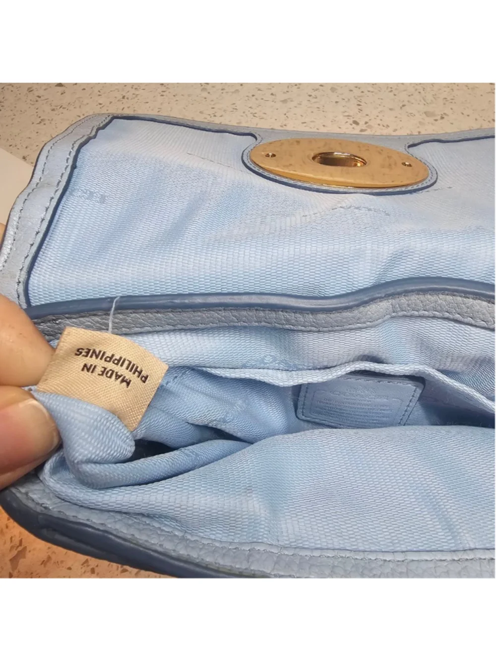 Coach Blue Pebbled Leather Turnlock Crossbody Bag